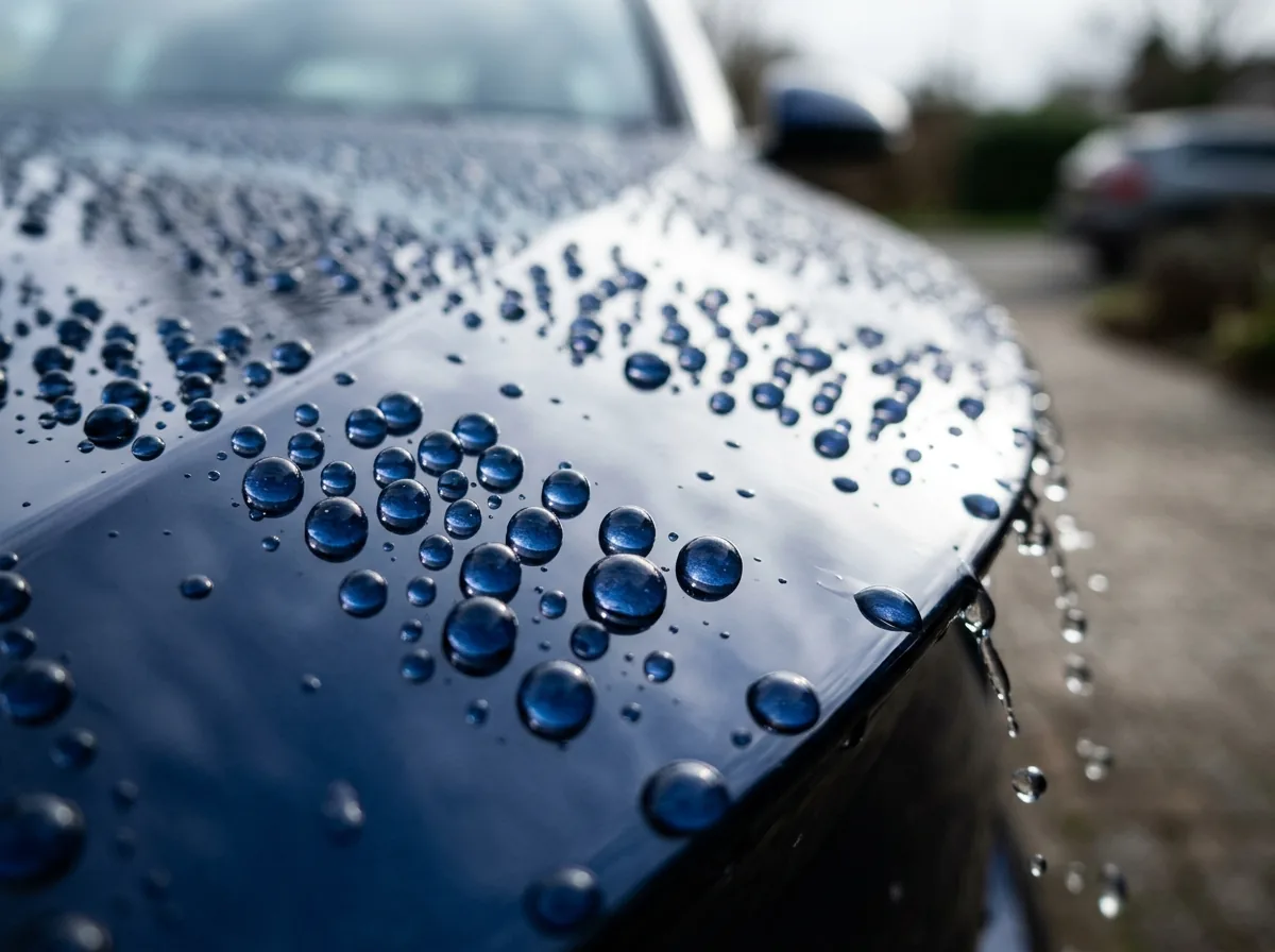 Water beading on a hood after a ceramic coating in Canton, NC