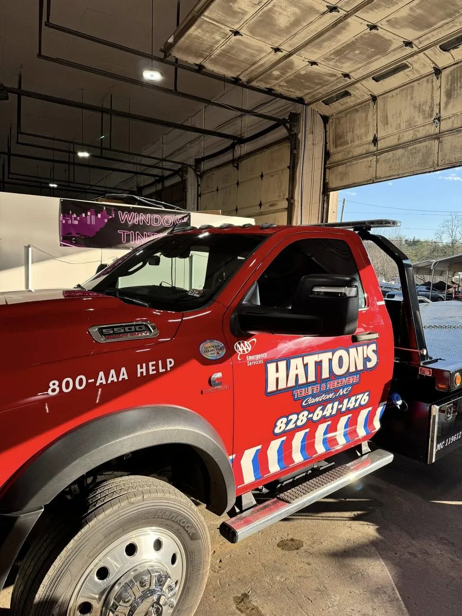 Hattons Towing wrecker with fleet window tinting in Canton, NC